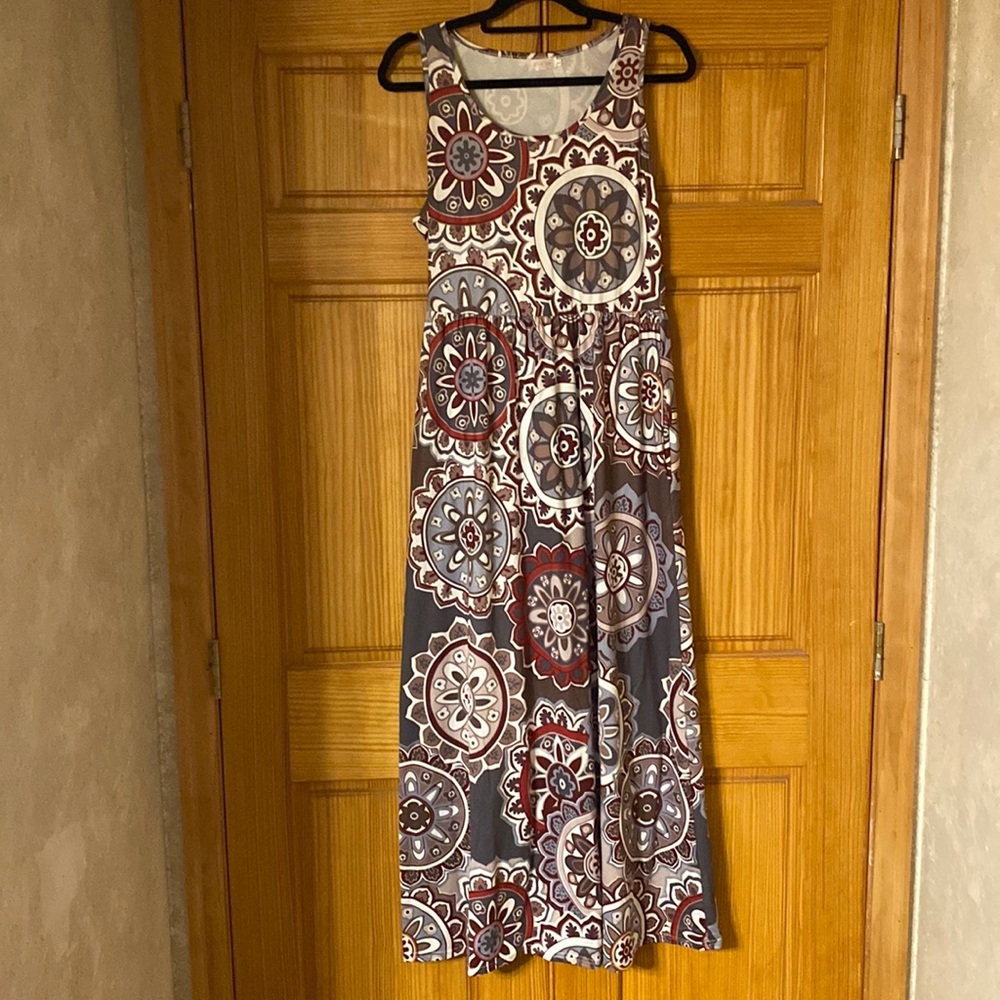 Blue Tie sleeveless maxi dress (L)